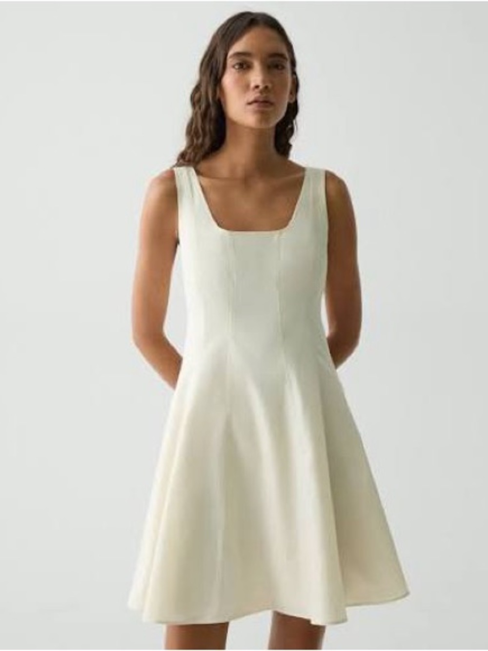 Theory Cream Sleeveless Square-Neck Mini Dress NWT $395